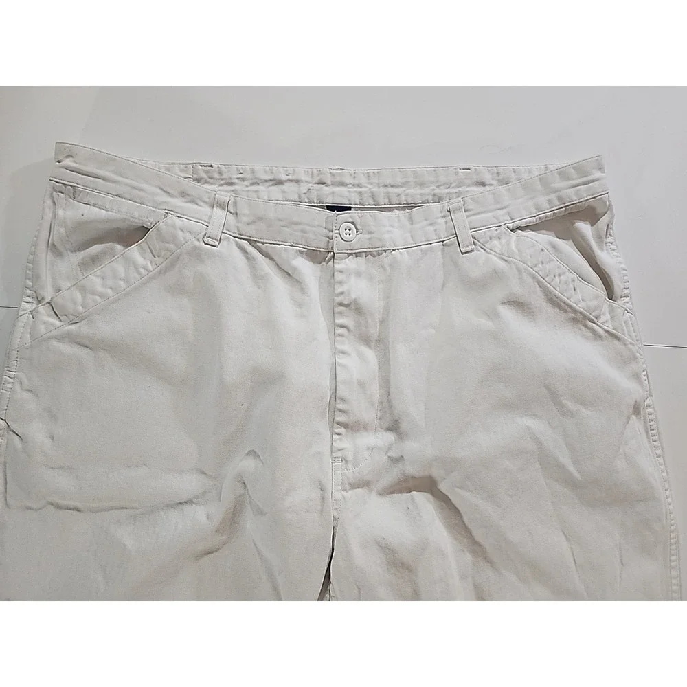 Vtg 90's Polo Ralph Lauren Dungarees White Canvas Workwear Utility Pants‎ 41X29